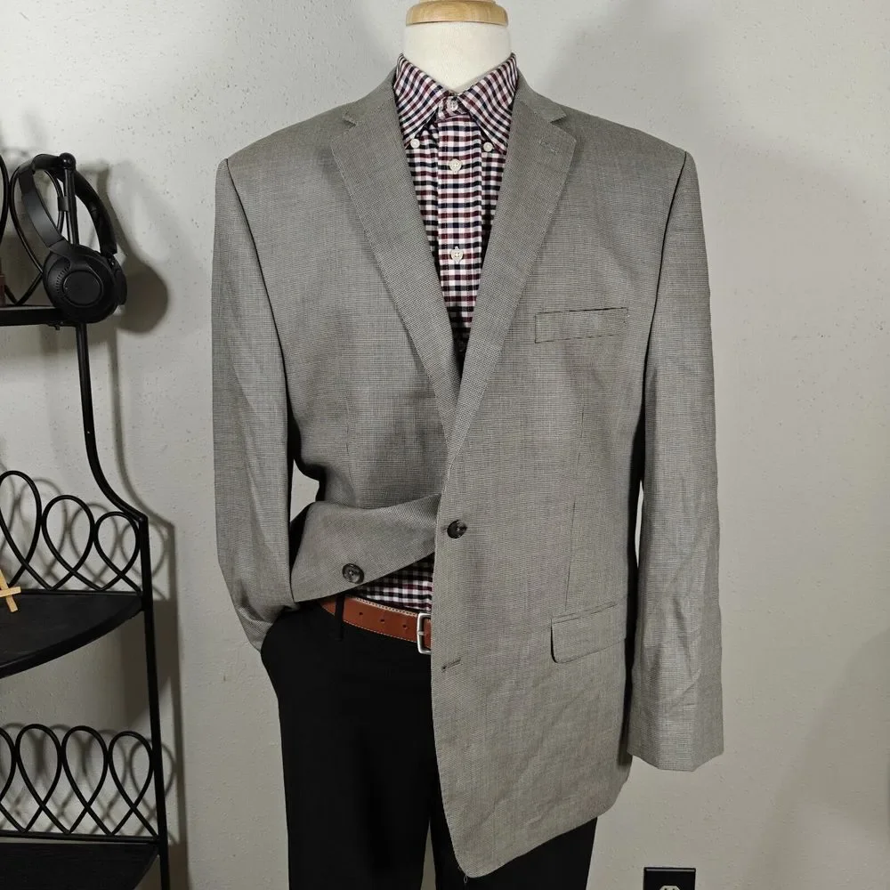 Calvin Klein Men's Sport Coat Blazer Two Button Gray Nail Head‎ Silk Wool 46R